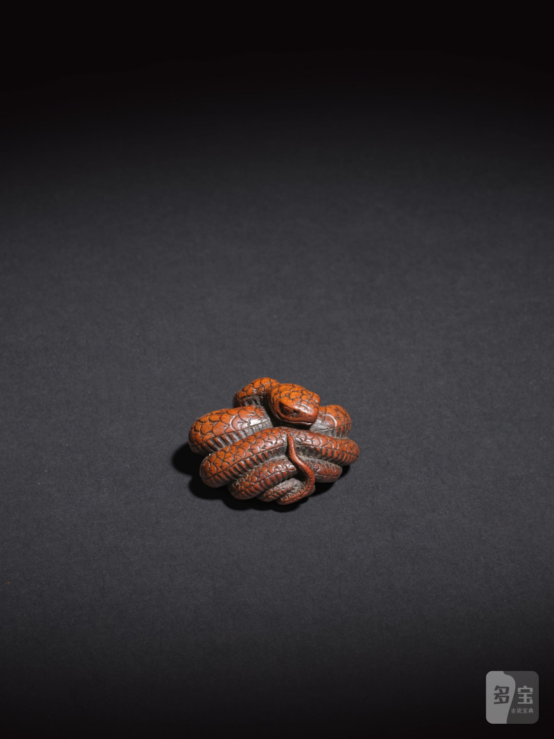 木彫根付 蛇 銘「為隆」 18世紀 | NETSUKE EN BOIS REPRÉSENTANT UN SERPENT - 图4